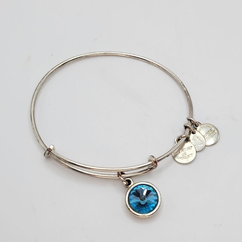 Alex and Ani | Bangle Bracelet Silvertone Blue Rhinestone Charm